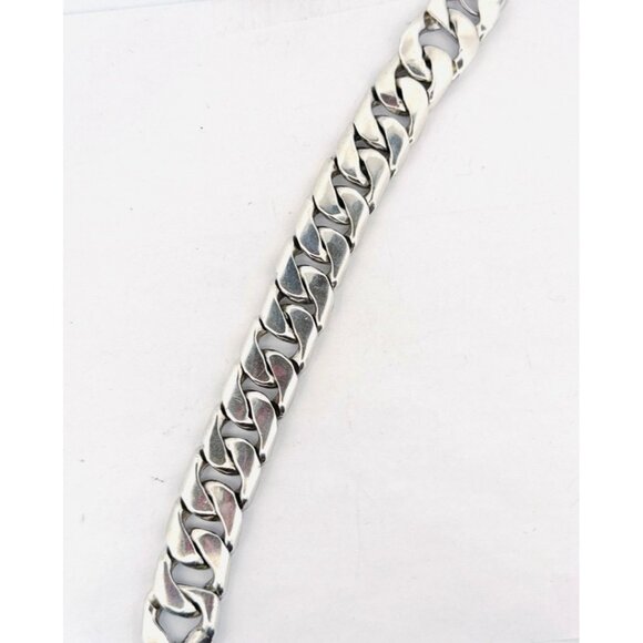 Estate Vintage 875 Silver Heavy 15.8mm Curb Chain Bracelet 71.7g 7” Toggle Clasp - Picture 3 of 10